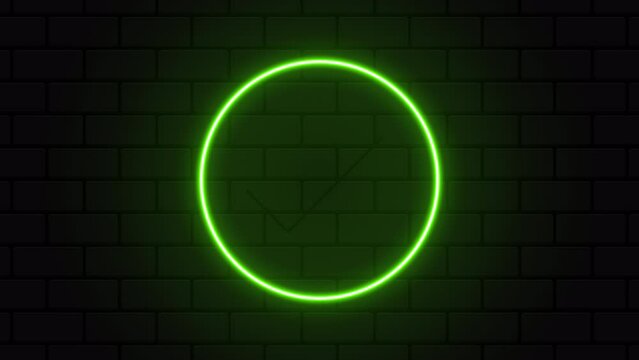 Check mark in neon style animation. Green tick check mark. Retro sign with glowing neon. Motion graphic. 4K animation