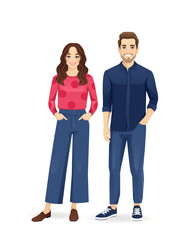 Casual man and woman stand together isolated vector illustration
