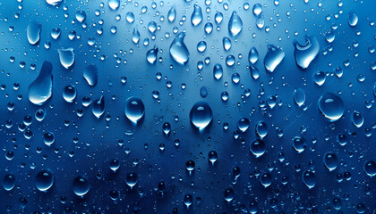 water drops on blue plastic texture background