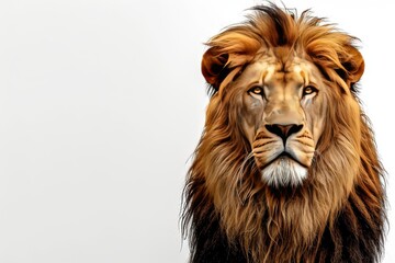 Close up portrait of a majestic lion with a mane, showcasing the regal and powerful presence of the king of the jungle