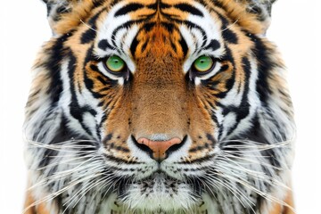 Close up of a tigers face, showcasing the striking beauty and intense gaze of this powerful predator