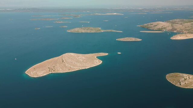 Drone view of Telascica bay with rocks and forest near water in southeastern part of island of Dugi Otok, Croatia.