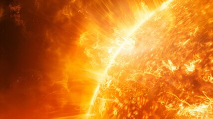 Vibrant solar flare with a coronal mass ejection from the sun's surface. Illustrating the dramatic effects of solar activity and magnetic storms on space weather.