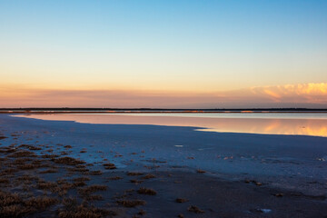 Desert landscape, broken dry soil in a Pampas lagoon, La Pampa province, Patagonia, Argentina.