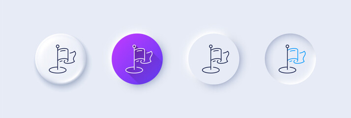 Milestone line icon. Neumorphic, Purple gradient, 3d pin buttons. Place pin sign. Flag pointer symbol. Line icons. Neumorphic buttons with outline signs. Vector