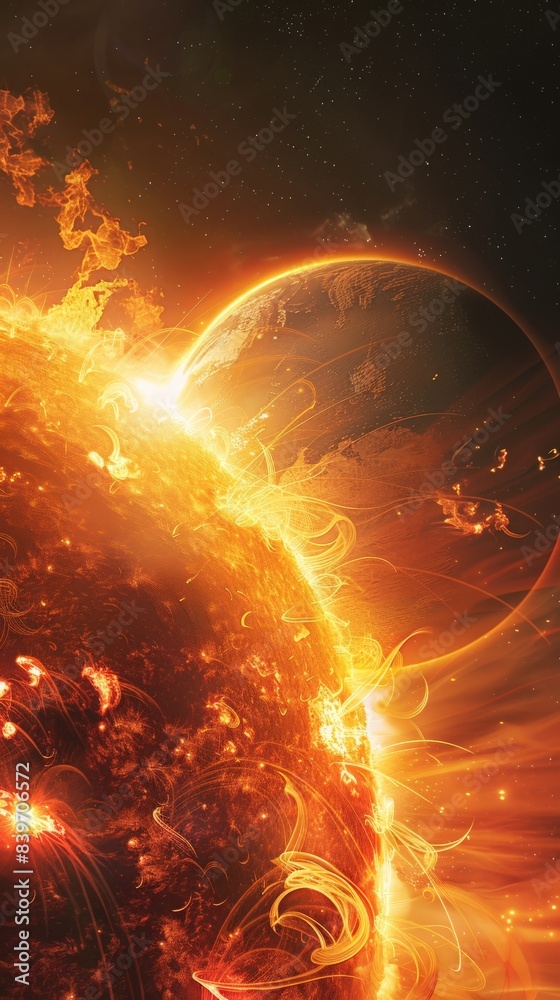 Aufkleber intense solar flare with a massive coronal mass ejection from the sun's surface. showcasing the dram