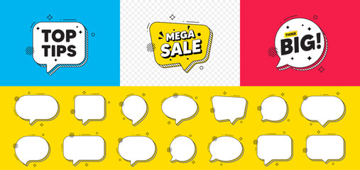 Top tips tag. Mega sale chat speech bubble. Education faq sign. Best help assistance. Top tips chat message. Think big speech bubble banner. Offer text balloon. Vector