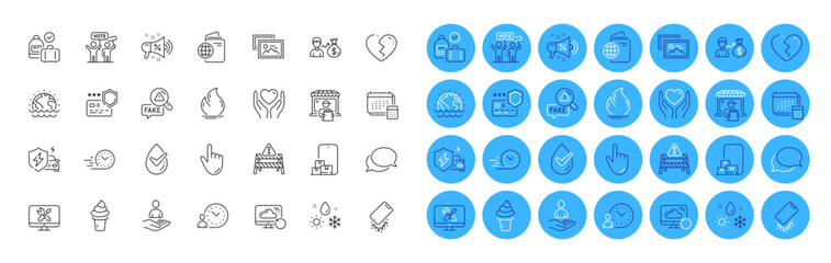 Fire energy, Dermatologically tested and Voting campaign line icons pack. Cursor, Hold heart, Ice cream web icon. Delivery market, Warning road, Repair pictogram. Disaster, Broken heart. Vector