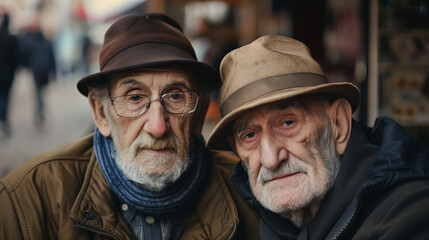 Obraz premium Smiling warmly into the camera, older men share a joyful moment of friendship and shared history.