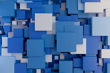 Blue blocks top view glossy geometry 3D abstract background, contemporary tech or business background