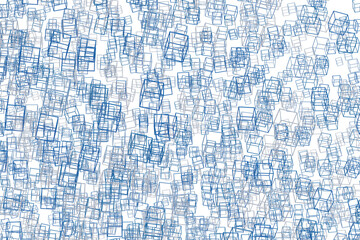 Blue and white frames chaotic position,  3D abstract background, contemporary tech or business, transparent background