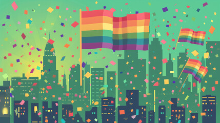 Obraz premium Gay pride month colors on LGBTQ+ flag on tolerance festival