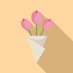 Simple illustration of pink tulips wrapped in white paper, symbolizing spring, love, and new beginnings