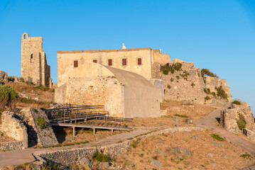 Chora and the castle on Kythira island, Greece