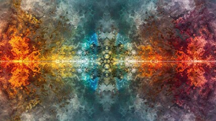   A colorful abstract art piece featuring reflections of the sky at its center and midpoint