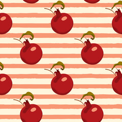 Seamless pattern with pomegranate fruits on striped background. Vector design for cosmetics, spa, pomegranate juice, health care products. suitable for wallpaper, wrapping paper, textile