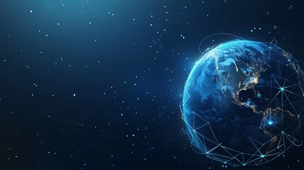 Fototapeta premium Vector illustration of isolated objects featuring Planet Earth and a global map set against a modern technological dark blue background. Depicting the future, World Wide Web, internet, technology