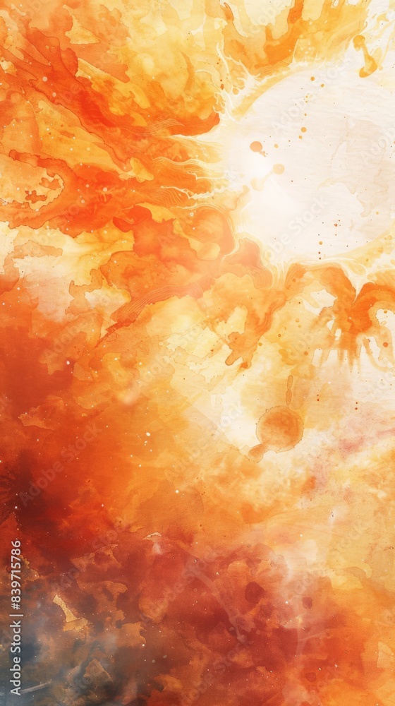 Aufkleber abstract sunburst with splashes of red and yellow, symbolizing intense solar activity and heat. capt