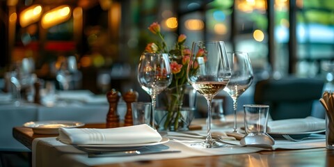 Upscale restaurant with a romantic ambiance serving a curated menu and wine. Concept Fine Dining, Romantic Atmosphere, Gourmet Cuisine, Wine Pairing, Upscale Ambiance