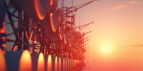 The Synched Signal: A row of antennas, mounted on a communications tower, pointing towards the horizon