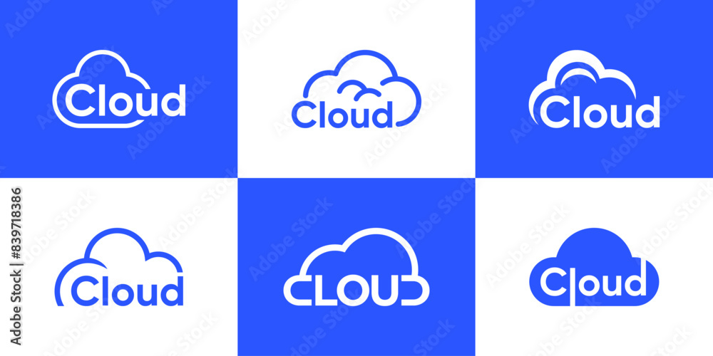 Poster cloud tech word mark logo design collection.