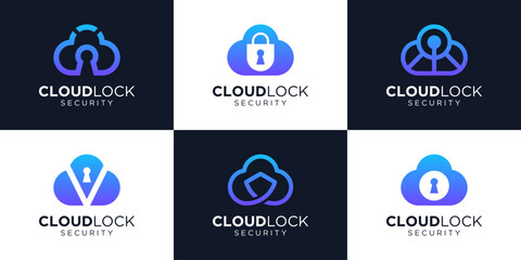 Set of cloud privacy security logo design template.