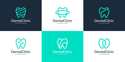 Minimalist dental care line logo design collection.