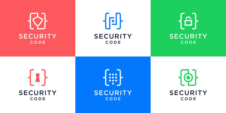 Set of colorful code security logo design template.