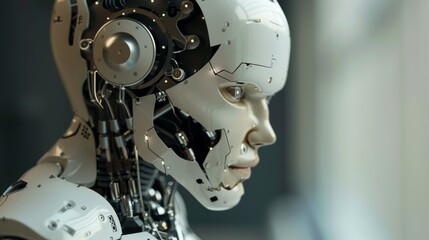 Fototapeta premium A robot with a white face and black ears