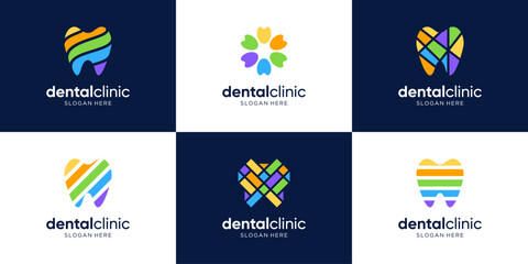 Colorful dental care logo collection. Abstract dentistry logo design template.