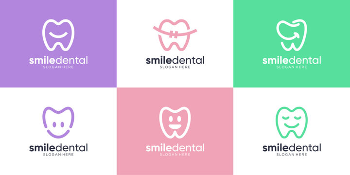 Set of dental smile logo design template.