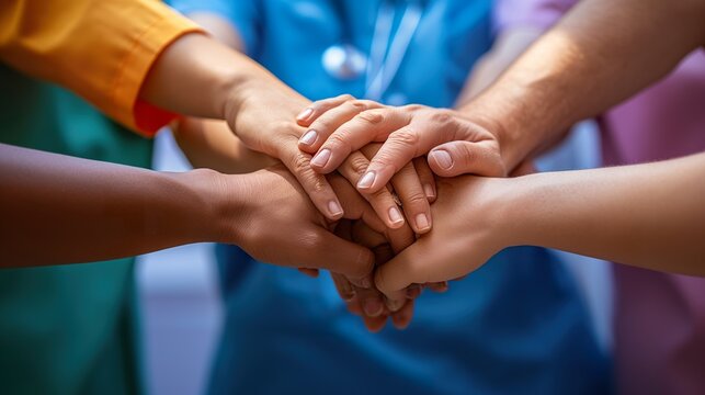 Group of diverse medical professionals in front of a rainbow flag, celebrating LGBTQ pride, inclusivity, and teamwork, ideal for healthcare, commercial use, and diversity themes