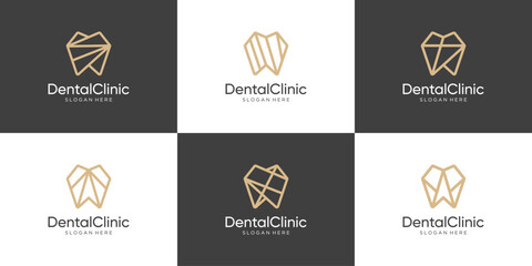 Minimalist dental care logo collection. Geometric line art logo design vector.