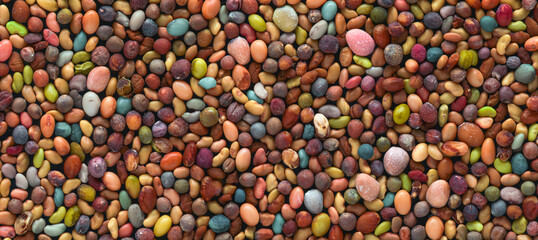 Macro of mixed plant seeds for planting a garden. Abundance of life in a variations of shapes and colors.