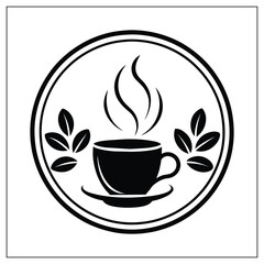 A cup of coffee with steam on white background, simple vector.