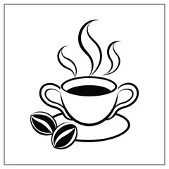 A cup of coffee with steam on white background, simple vector.