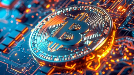 Fototapeta premium Cryptocurrency coin Bitcoin BTC, finance and business concept. Economic background with copy space