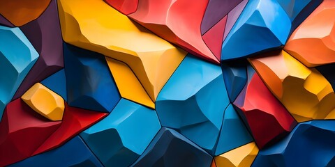 Fototapeta premium Abstract Rock Climbing Wall Art A Vibrant Display of Geometric Patterns and Climbing Routes. Concept Rock Climbing, Abstract Art, Geometric Patterns, Climbing Routes, Vibrant Display