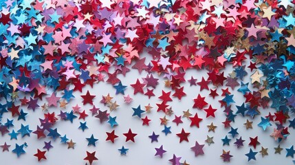 Colorful star-shaped confetti scattered on a white background