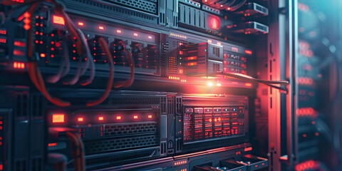 Obraz premium The Firewall's Last Stand: A network security center, defending against relentless cyber attacks.
