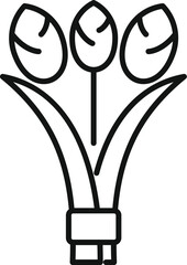 Minimalist line art depicting three tulips growing together in a vase