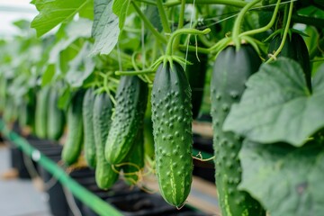 Growing cucumbers hydroponically in a greenhouse