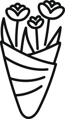 Simple and elegant line drawing of flowers wrapped in decorative paper, evoking feelings of joy and celebration