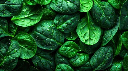 Obraz premium A macro shot of lush greenery with dew-kissed foliage on a flora specimen