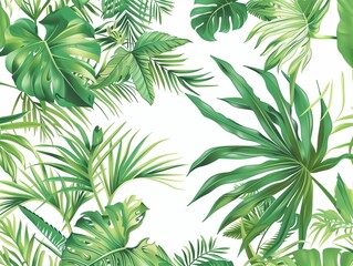 Obraz premium Green forest background. Nature jungle landscape. Amazon rainforest leaf on tropic tree. Fantasy palm for dark leaves. Brazil bush texture.