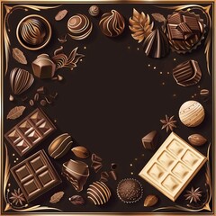 Assortment of chocolate desserts and chocolates. Perfect for themes of indulgence, sweetness, and gourmet treats.