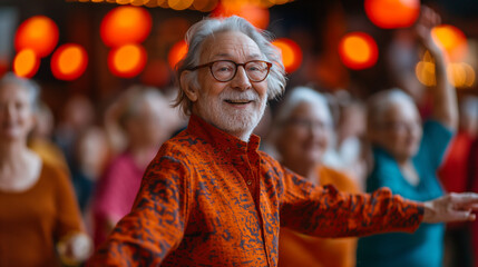 Naklejka premium An old man dancing in a dance school