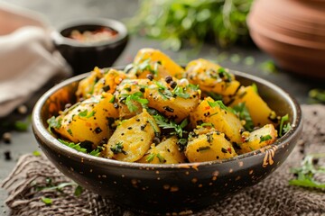 Healthy Indian potato dish with fenugreek served in a bowl