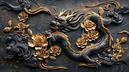 Mural 3d effect dark color, wallpaper, wall art. AI generated illustration