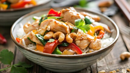 Fried chicken with cashews, bell pepper and onion  - Powered by Adobe